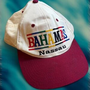 Vtg Bahamas Snapback Baseball Cap 80s 90s Hat Tourist Souvenir Red White Multi‎